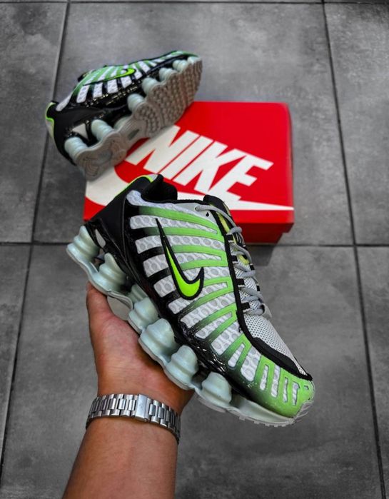 Nike Shox TL - Сиво, черно и неоново зелено мъжки маратонки