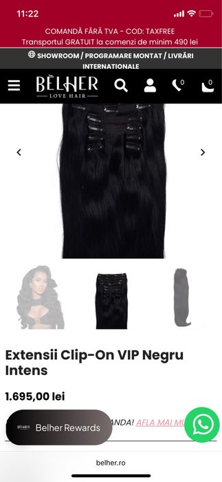 Extensii Clip-On VIP Negru Intens, 55cm, Belher