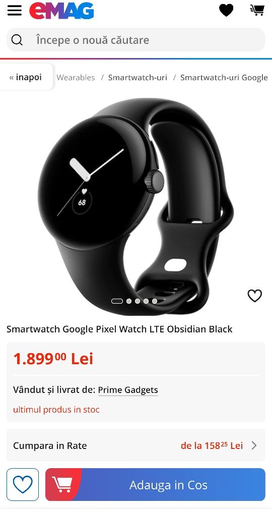 Smartwatch Google Pixel Watch LTE Obsidian Black