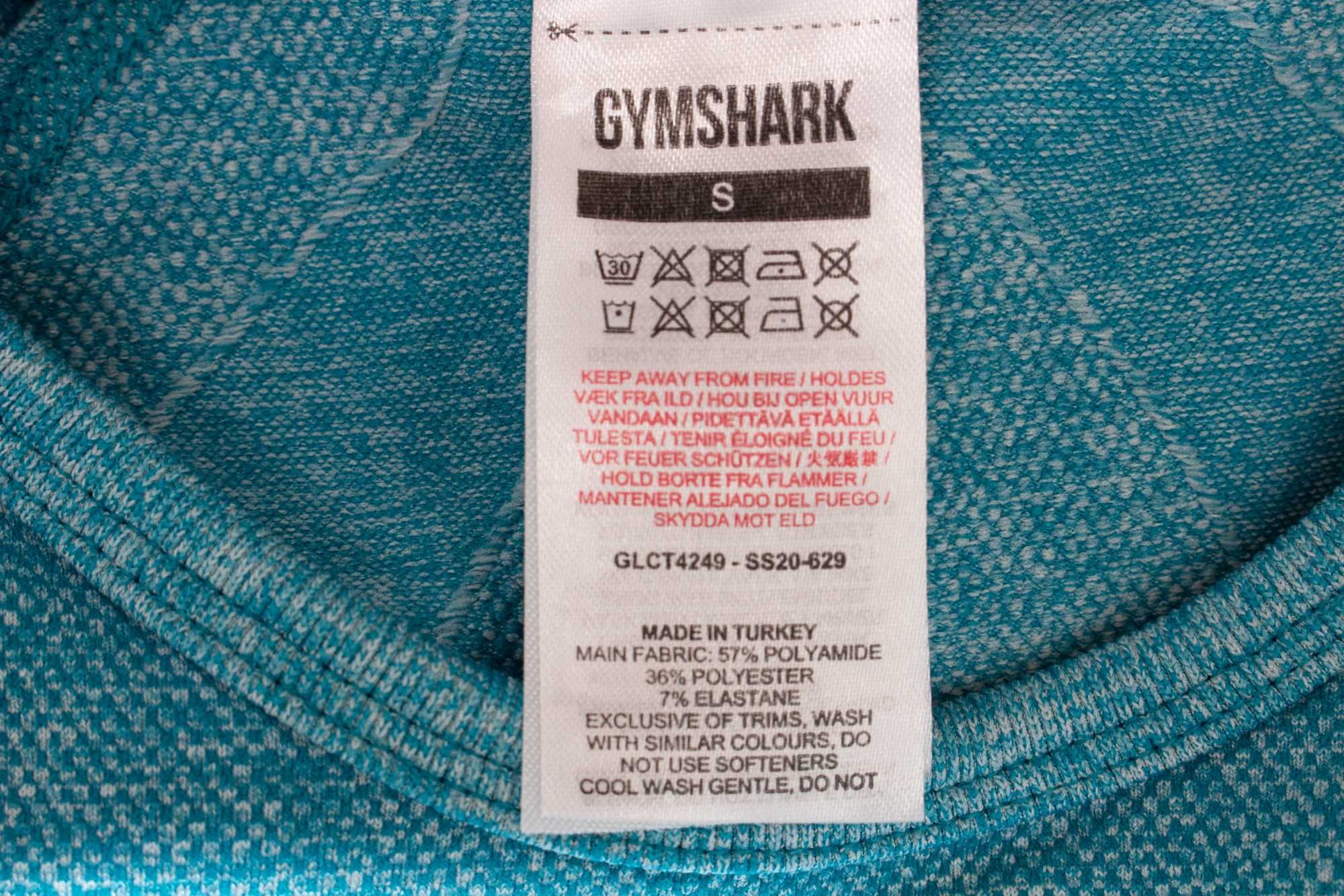Gymshark дамски кроп топ фитнес къс син дълъг ръкав отвор на гърба S