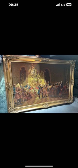Tablou tip goblen, scenă regală / bal vienez, ramă aurie
