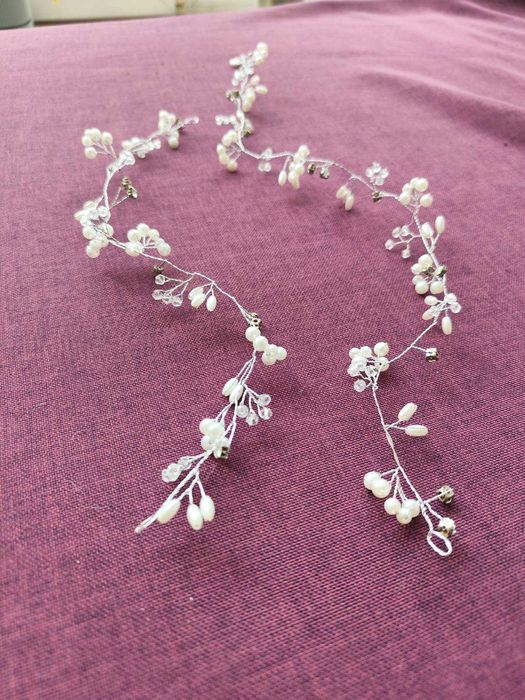 Сватбен булчински бален аксесоар за коса, сребърен с перли, 2 размера