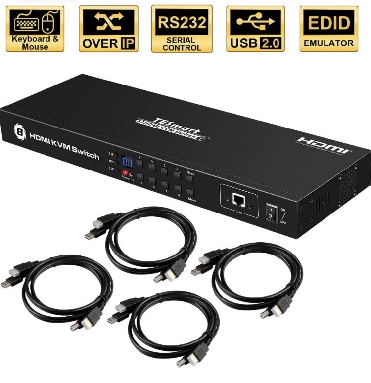 TESmart 8-портов HDMI KVM превключвател 4K 30Hz със стандартен USB 2.0