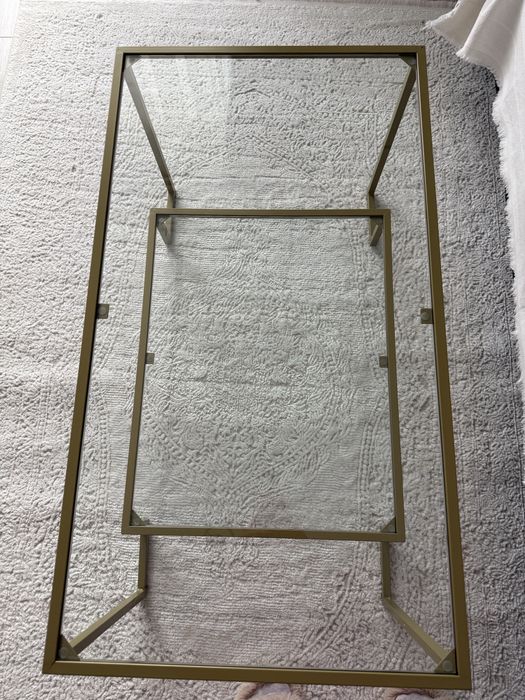 Masuta de cafea, Otel/Sticla, 55x100x45 cm, Transparent/Auriu