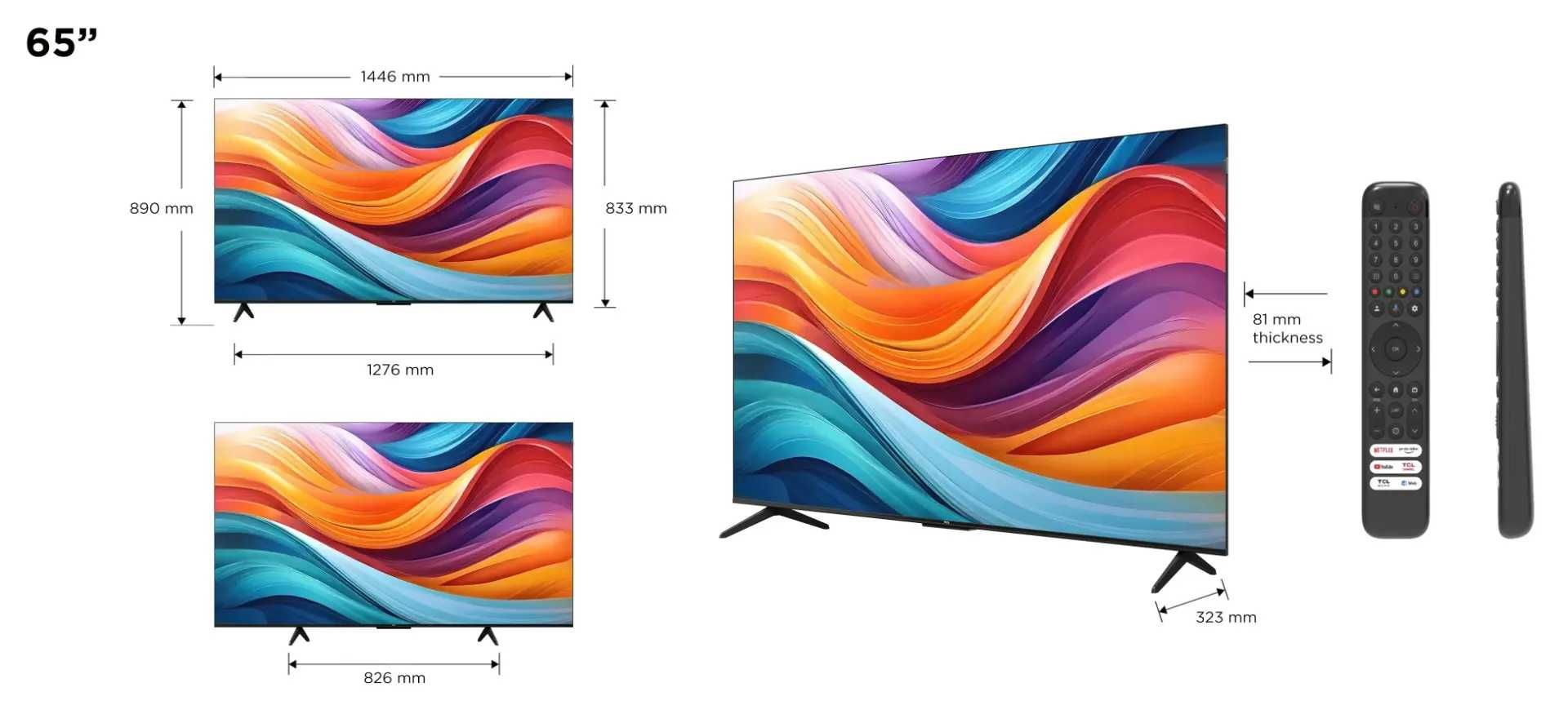 Televizor TCL LED 65T7B, 165 cm, 4K, QLED, HDR, Smart Google TV