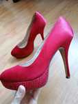 Pantofi din satin cu toc, dama, rosii, marimea 38