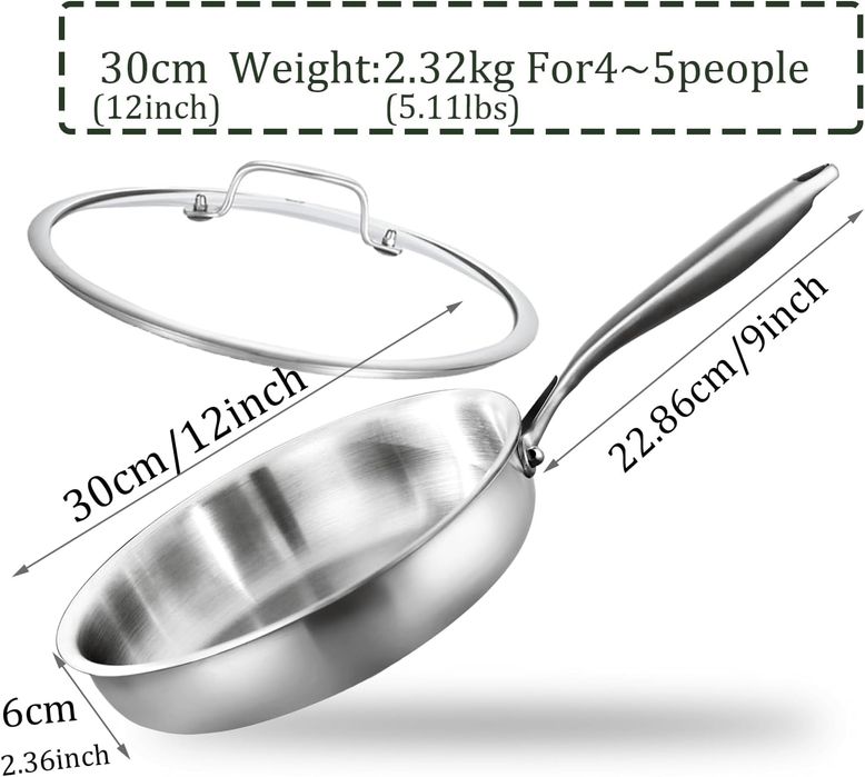 Tigaie Delarlochef Din Otel Inoxidabil 30 cm, 3 Straturi