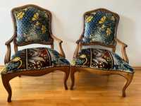 Bohème – двойка антикварни кресла с копринен пачуърк в стил Луи XV