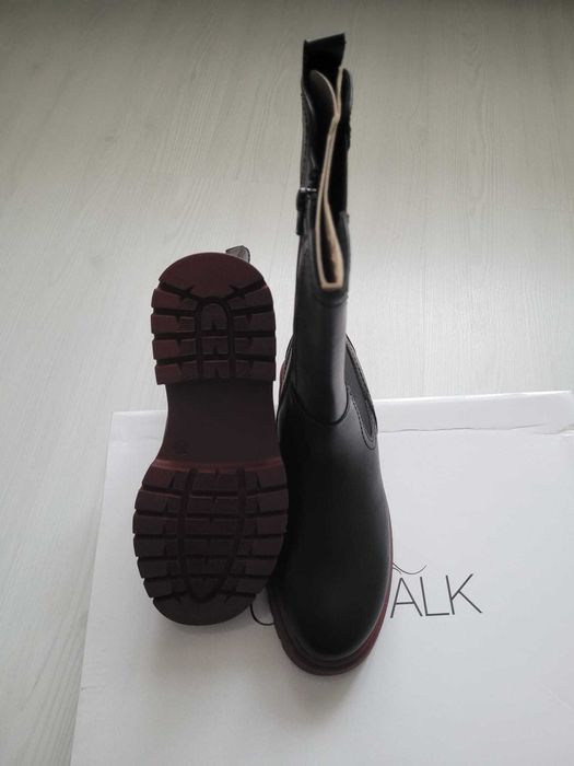 CATWALK Cizme Chelsea Negru cu Maro, Fermoar, Nr 36, NOU, Cutie