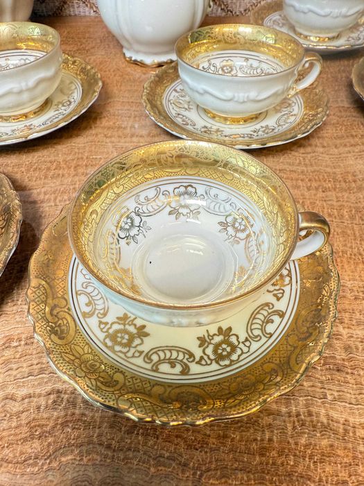 Set ceai porțelan fin Bavaria, decor auriu, vintage elegant