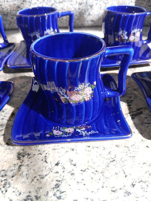 6 ceșcuțe cu farfurie Peach Japan ceramica albastra