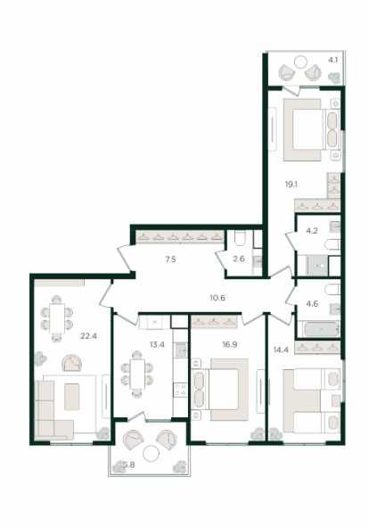 Tabiat Residence 4к квартира 119м2.Ташкент,М.Улугбекский р-н,Геофизика