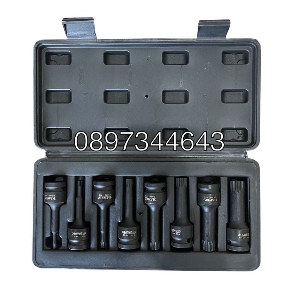 Комплект ударни битове 8бр SPLINE 1/2“ Hawek-HW-2052