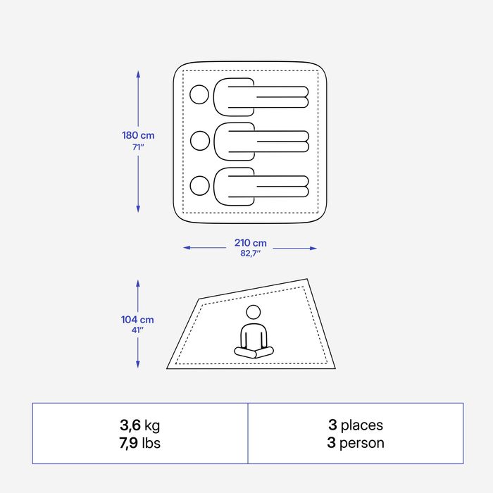 Cort Camping 2 Seconds 3 Persoane Vintage - produs resigilat Decathlon