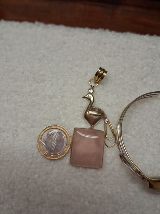 Старинни покребрени гривна и медальон розов кварц