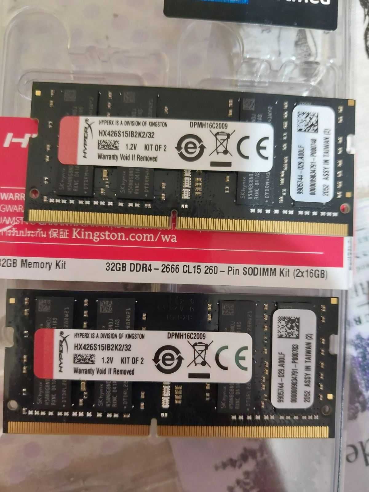 32GB DDR4 Corsair, HyperX, 2666Mhz, 2400Mhz - SODIMM (за лаптоп)