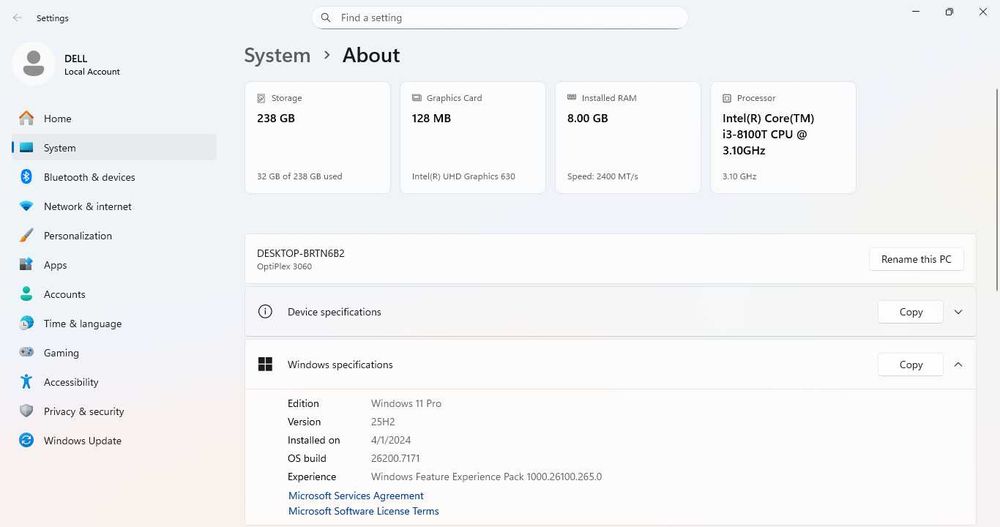 Dell OptiPlex3060 Micro Setup Win11 Ideal Birou/Receptie/Service/Acasă