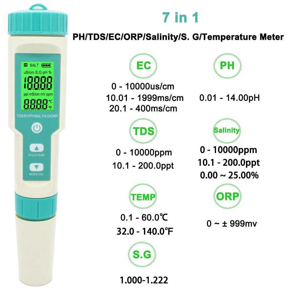 Новые 7 в 1 PH/TDS/EC/ORP/Salinity /S. G/Temperature Meter с доставкой