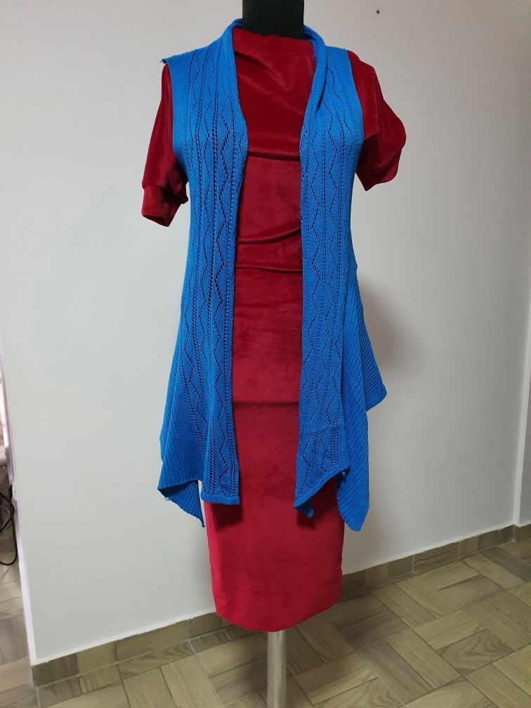 Vesta bumbac handmade, albastru electric pentru rochii, fuste, blugi;
