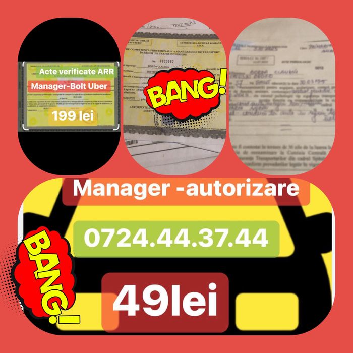 Cel mai ieftin! Manager taxi sau Bolt Uber 500 lei Toate actele la zi