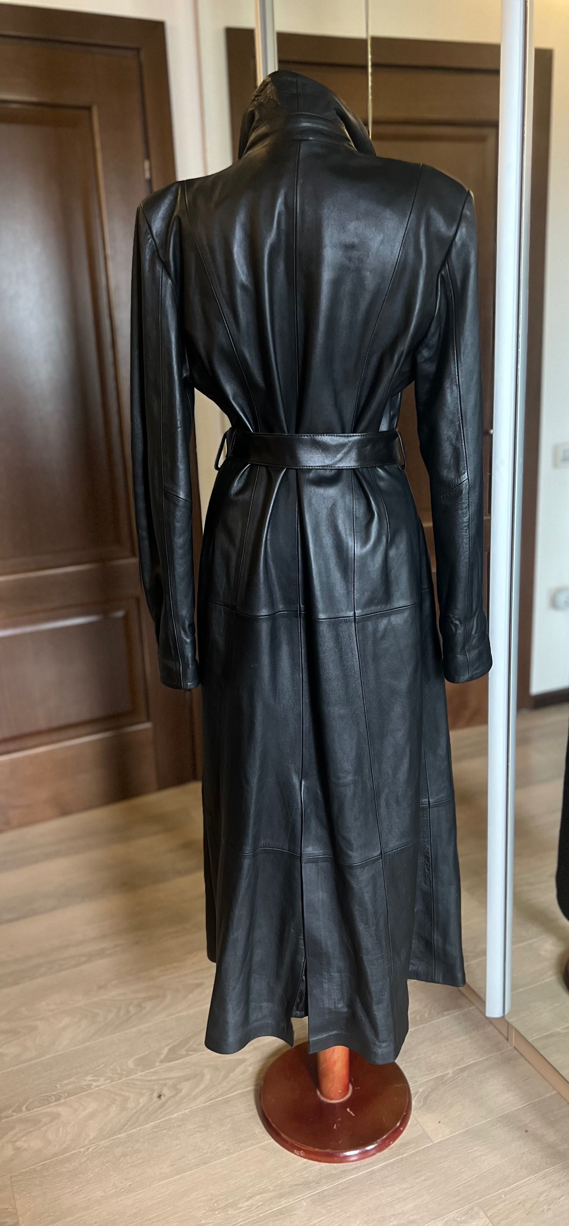 Trench maxi piele naturala fina cu umeri supradimendionati M/L
