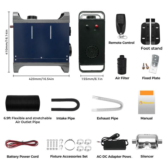 Silentios - cu Bluetooth - Încălzitor 8kw  pe motorina cu adaptor 220v