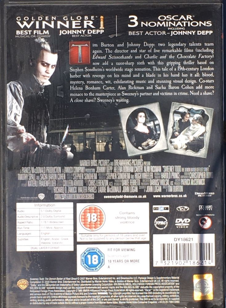 DVD original filmul Sweeney Todd cu Johnny Depp