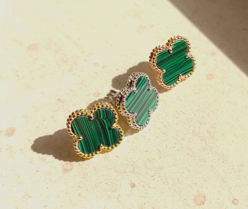 Златни дамски обеци със зелен малахит - Van Cleef & Arpels VCA