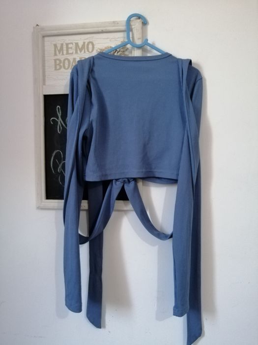 Bluza sexy albastra Shein cu snururi pe talie marimes XS 34