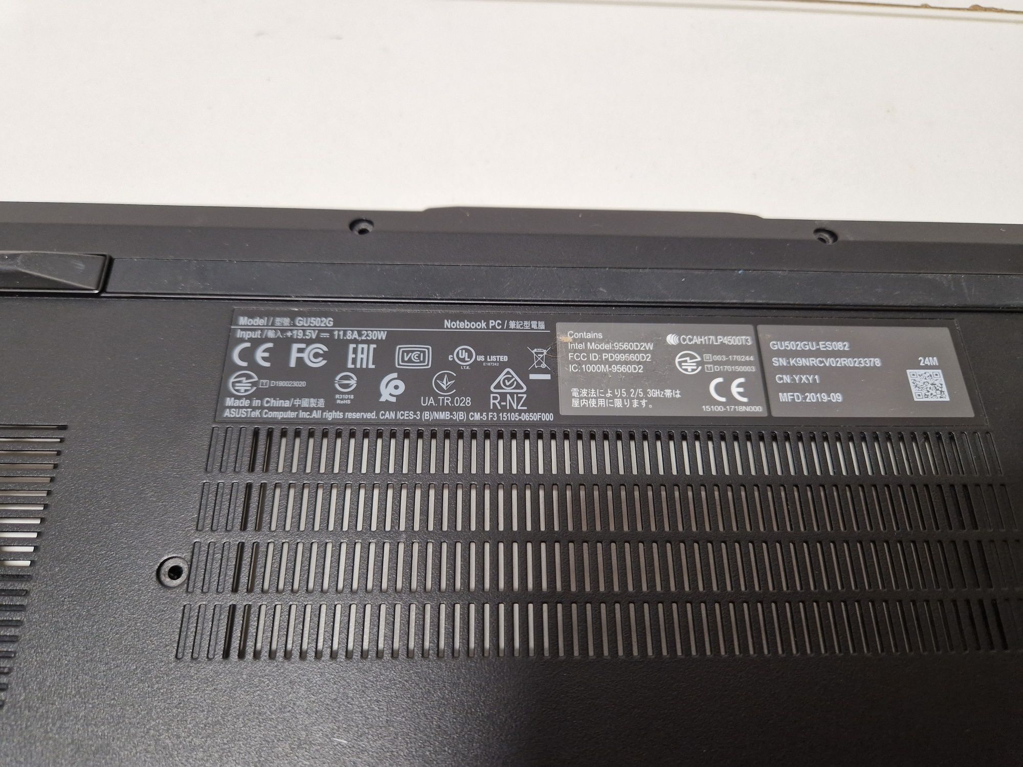 Bottom case ROG Zephyrus S GU502 GX502 GA502