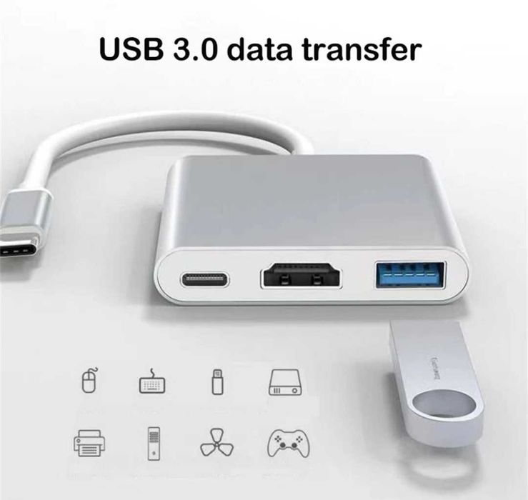 Splitter Tip C Hub 3in1 HDMI Tip C macbook laptop etc
