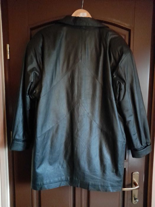 Haina piele dama, jacheta neagra piele naturala, dublura vatelina XXL