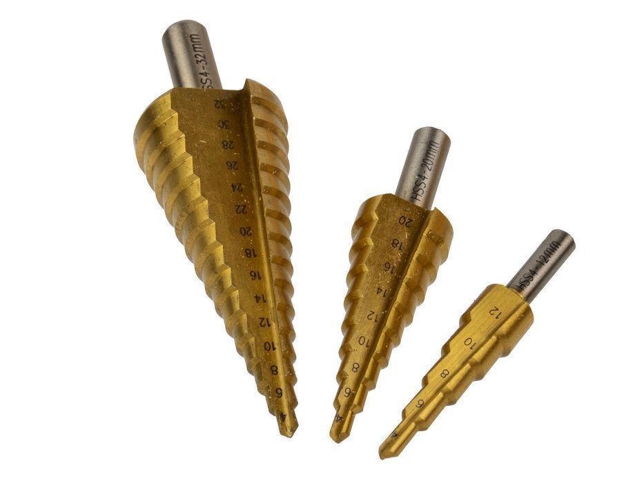 Set 3 freze forat burghie in trepte 4-12 mm 4-20 mm 4-32 mm