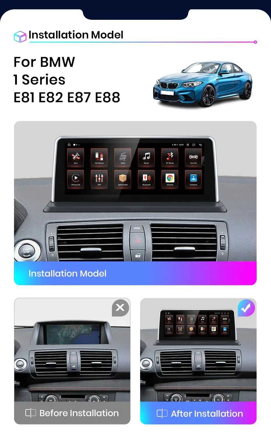 Navigatie Android Bmw Seria 1 E81 E82 E87 E88 Android + Joystick  4GB