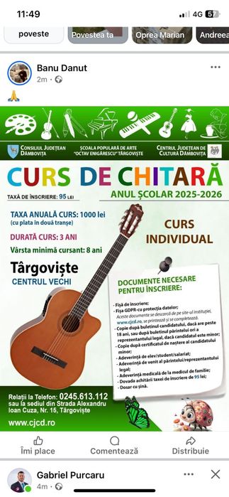 Curs chitara la Centrul Județean de Cultura Dambovita