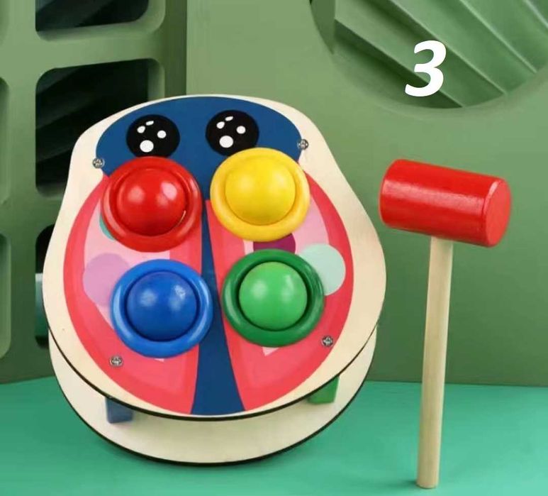 Ново 6 модела дървени масички с топки и чук за урдяне/ дървени играчки