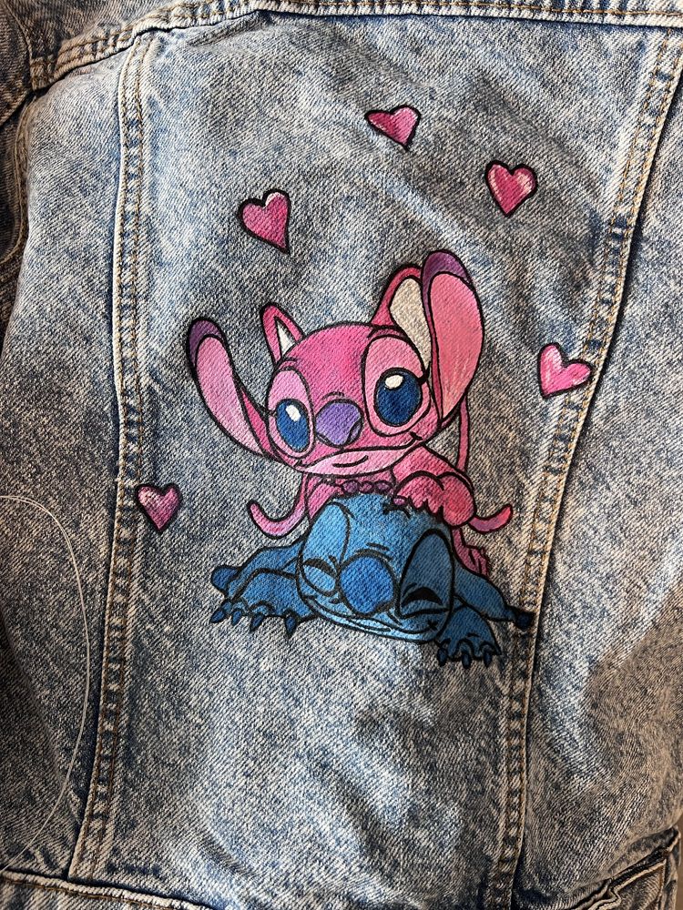 Дънково яке zara 110  ръчно рисувано Stitch (Lilo & Stitch)