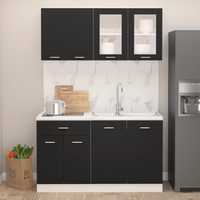 vidaXL Комплект кухненски шкафове от 4 части, черен, ПДЧ 3067656