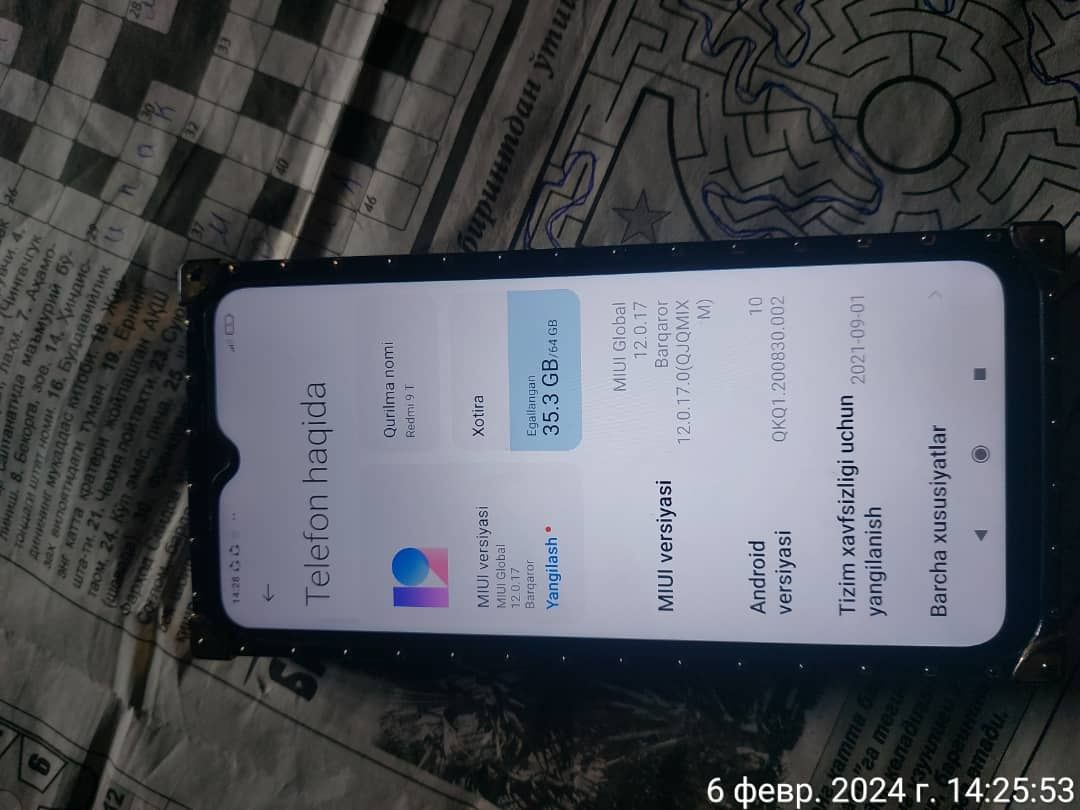 REDMI 9T 64GB 1sim roʻyxatdan oʻtgan boʻladi