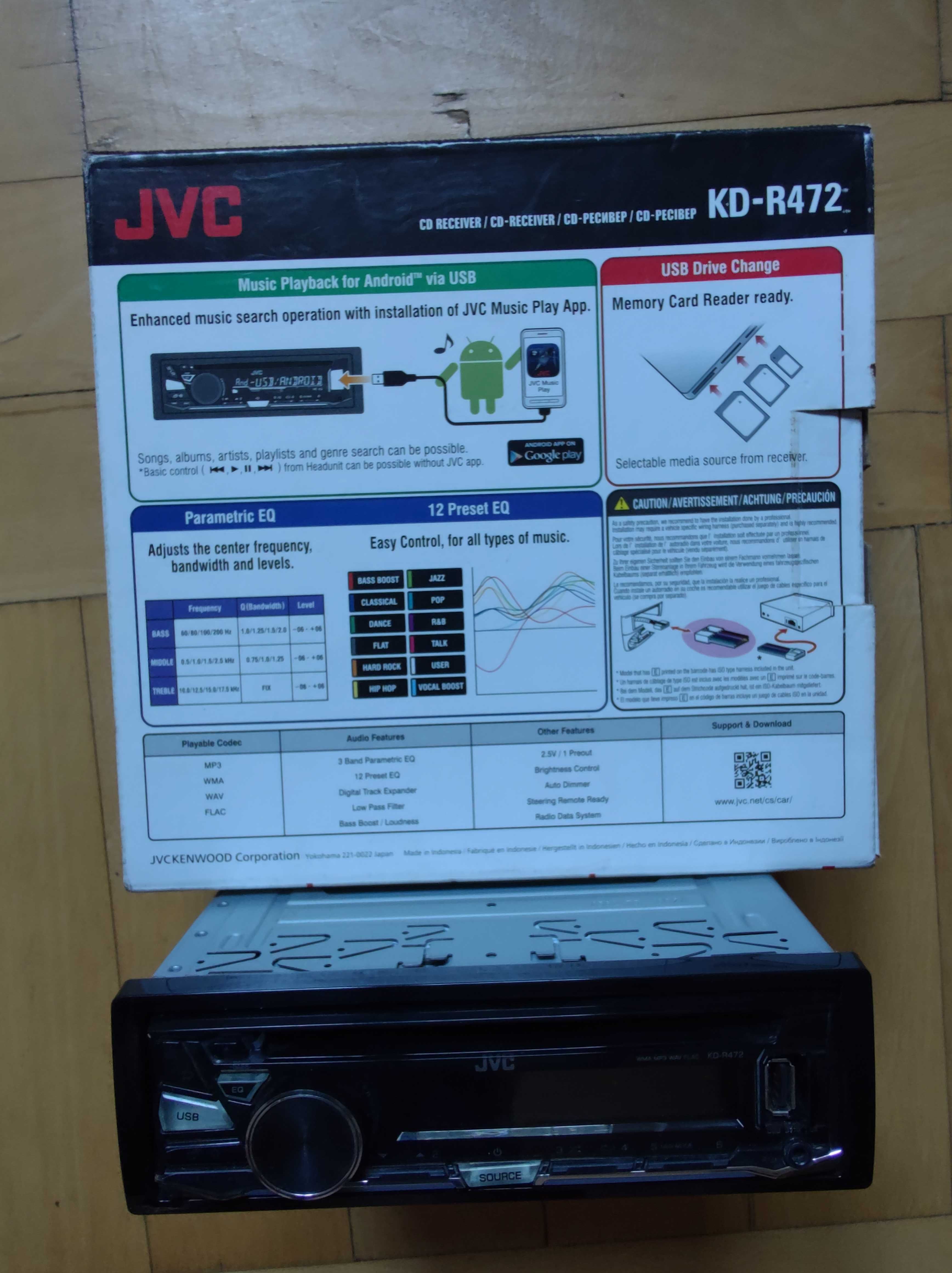 CD radio auto Jvc kd-r472/mp3/usb/4x50w