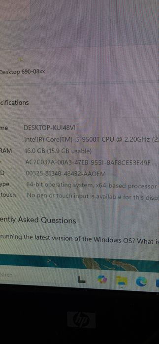 Pc, HP Pavilion Gaming  i5-9500,16gb ram, GTX1050, 1tera