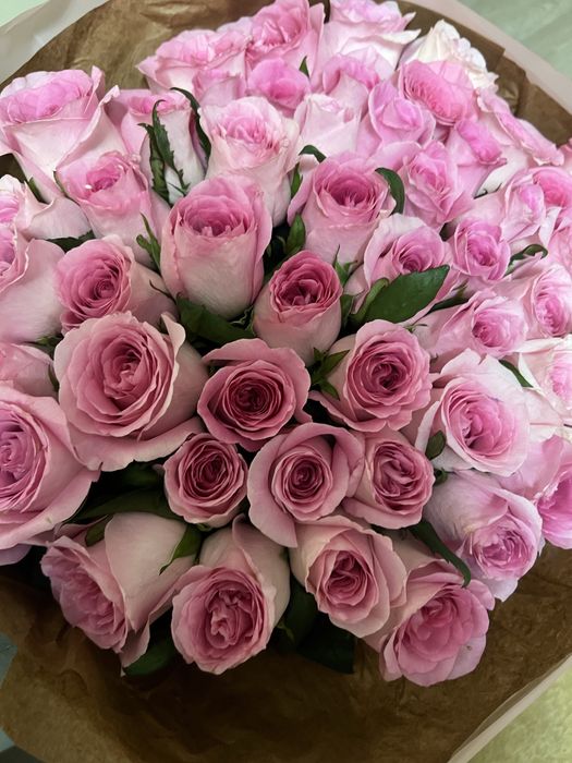 Свежие розы 51шт розовые