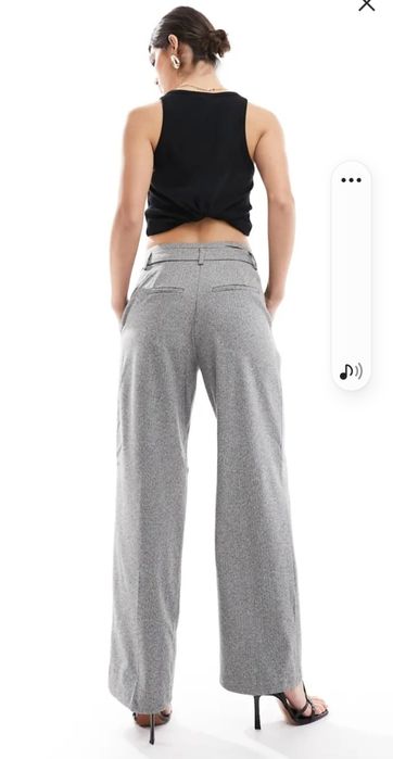 Сив панталон S/M/36 елегантен зимен басти висока талия широк прав ръб