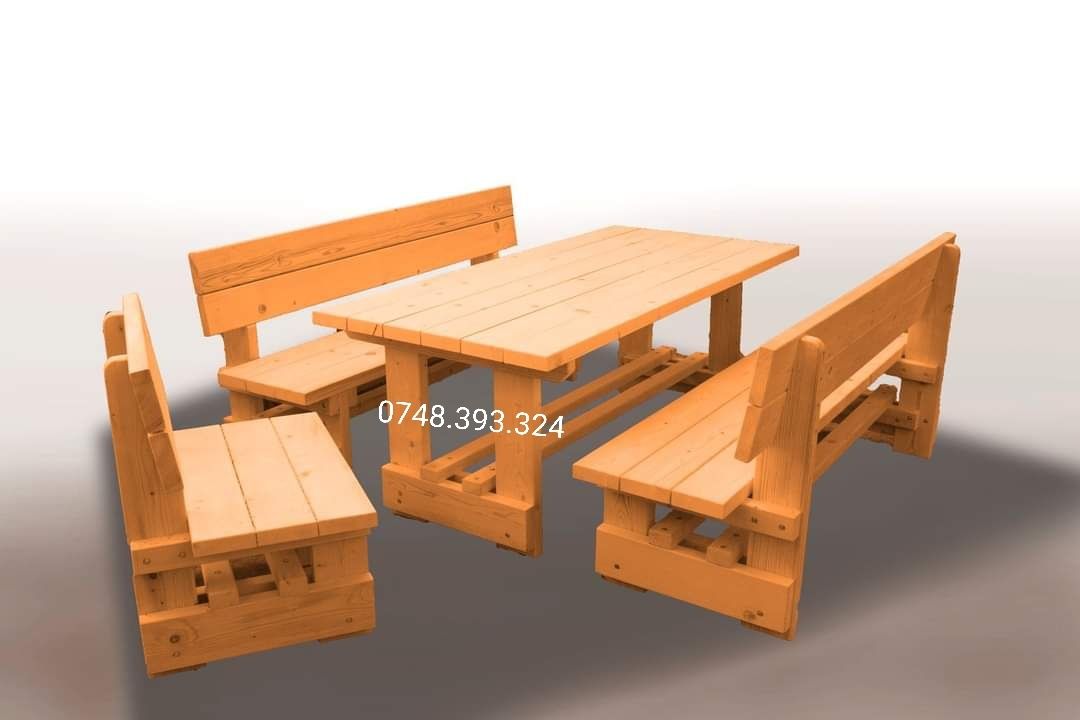 Set masa  cu  băncuțe  lemn masiv  scaune terasă foișor