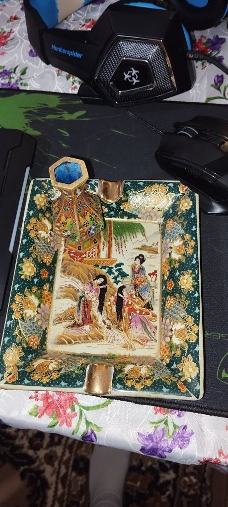 Set vintage China: vază cloisonné impecabilă + scrumieră porțelan