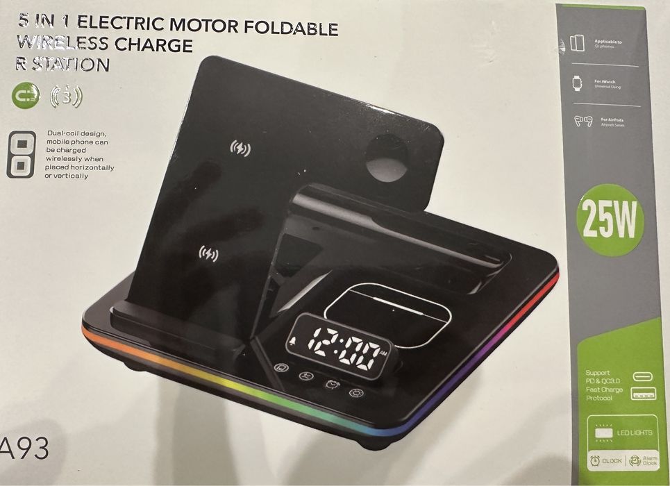 Iphone Apple Watch Casti Statie Incarcare 5 in 1 Pliabila Afisaj Ceas