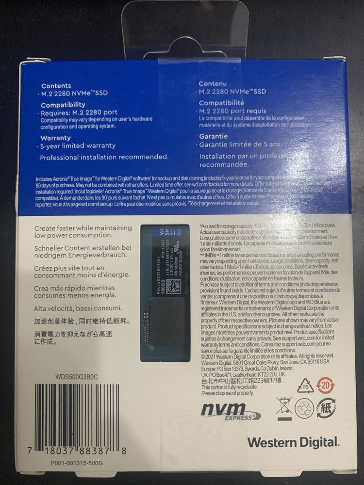 SIGILAT SSD NVMe Western Digital Blue SN570 500GB PCI Express M.2 2280