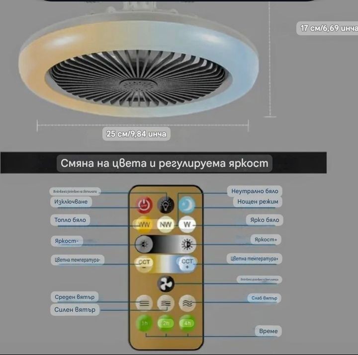 Лед лампа с вентилатор и дистанционно управление