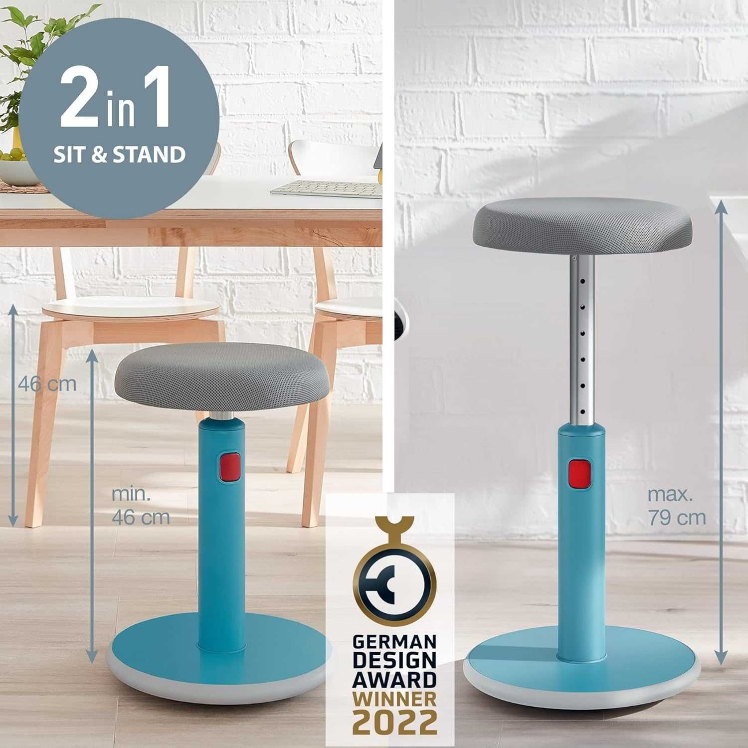 Taburet ergonomic pentru birou, Leitz, Ergo Cozy, Albastru/Gri
