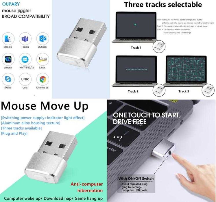 Гейминг Симулатор Фалшива Мишка 3 Режима Air Drive Mouse Jiggler Moji